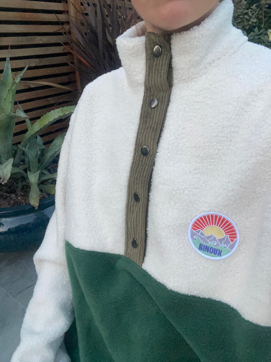 SWEAT POLAIRE BI-COLOR SHERPA ÉCRU & VERT KAKI | ADULTE