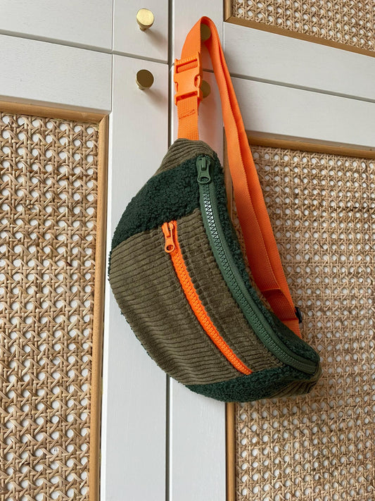 BANANE VELOURS CÔTELÉ KAKI & SHERPA VERT | XS