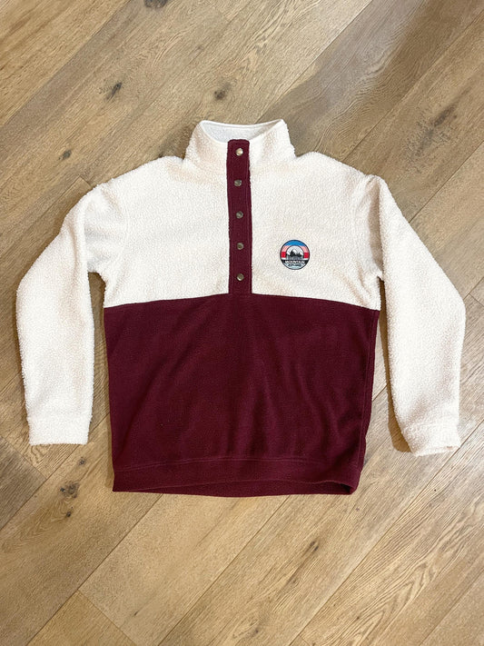 SWEAT POLAIRE BI-COLOR SHERPA ÉCRU & BORDEAUX | ADULTE