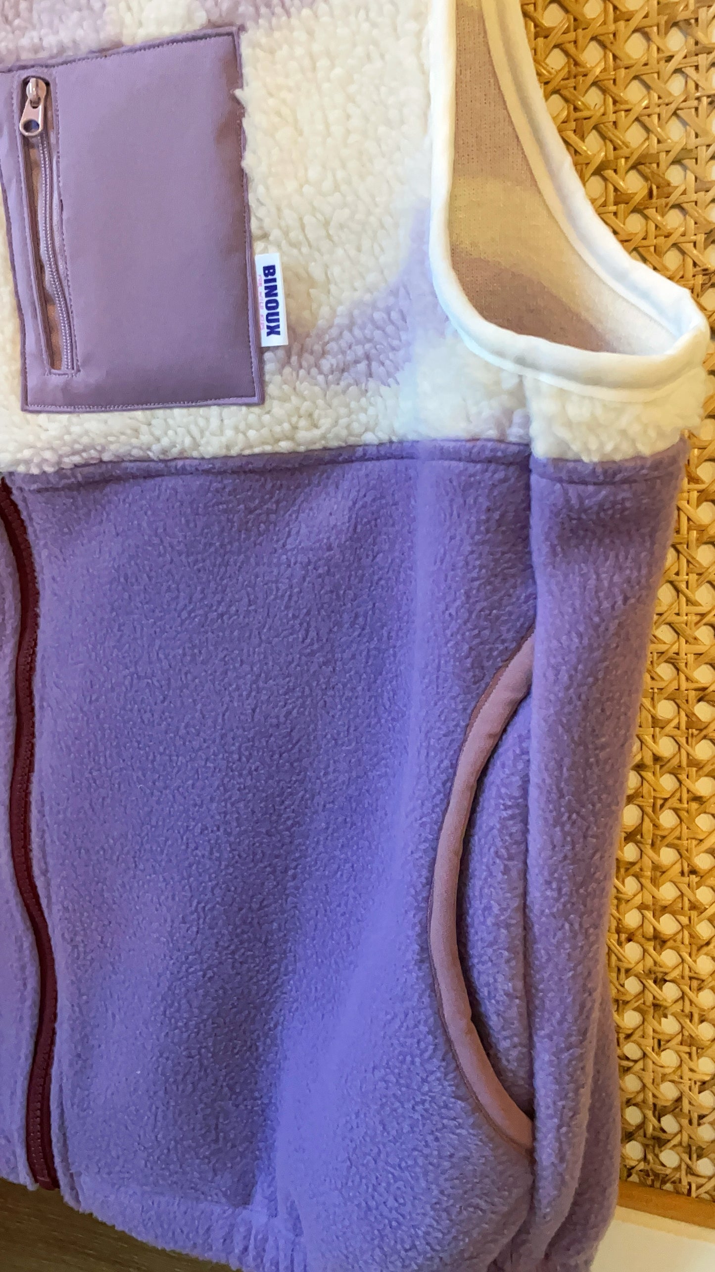 VESTE POLAIRE SANS MANCHE BI-COLOR SHERPA BLANC & VIOLET | ADULTE