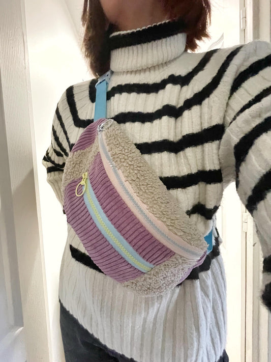 BANANE VELOURS CÔTELÉ VIOLET & SHERPA BEIGE | XL