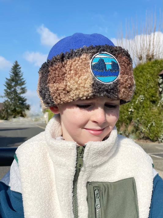 BONNET SHERPA À CARREAUX & BLEU | ENFANT