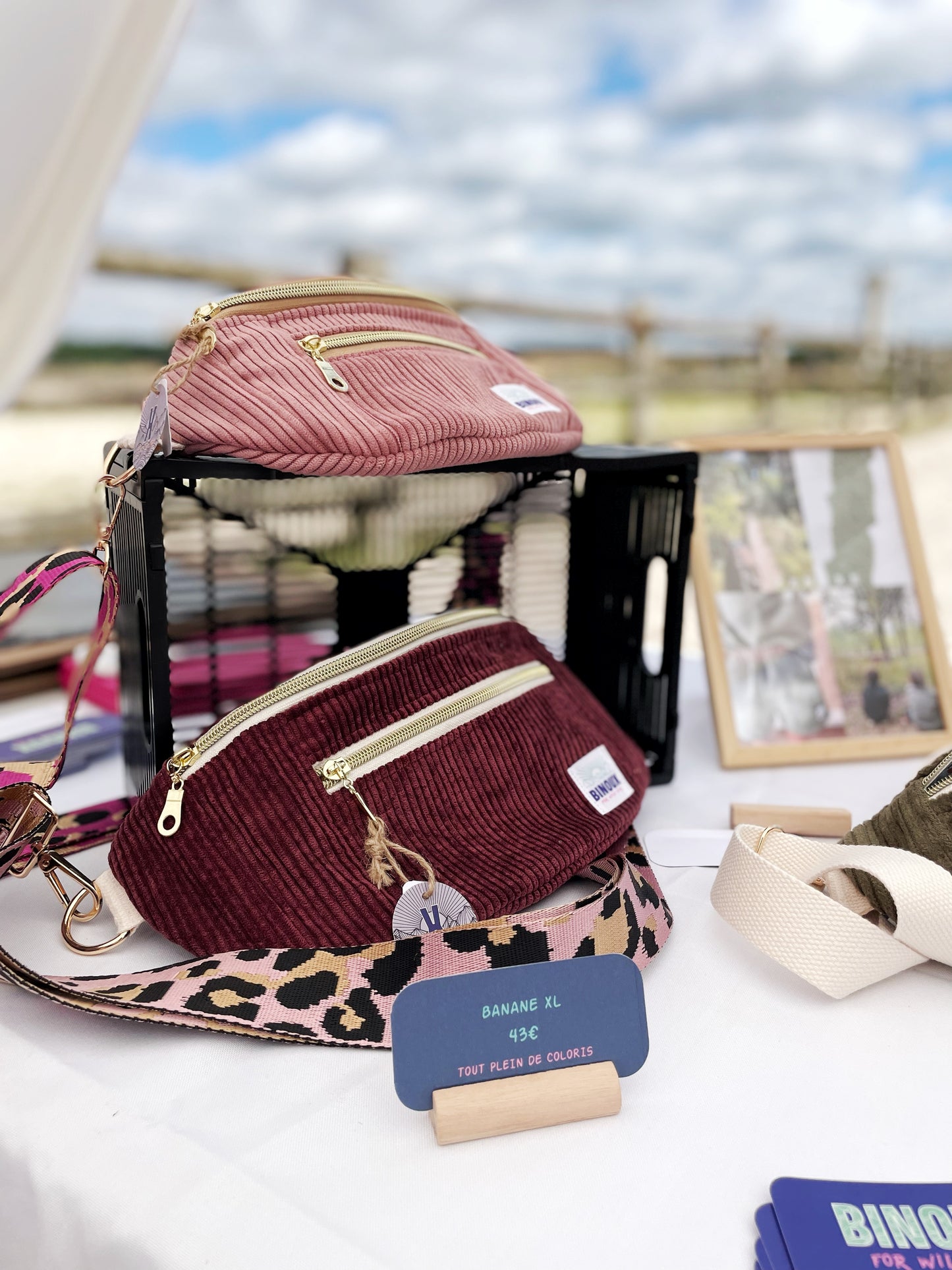 DUO BANANES VELOURS CÔTELÉ & SANGLE PERSONNALISABLE | MINI ET MAXI