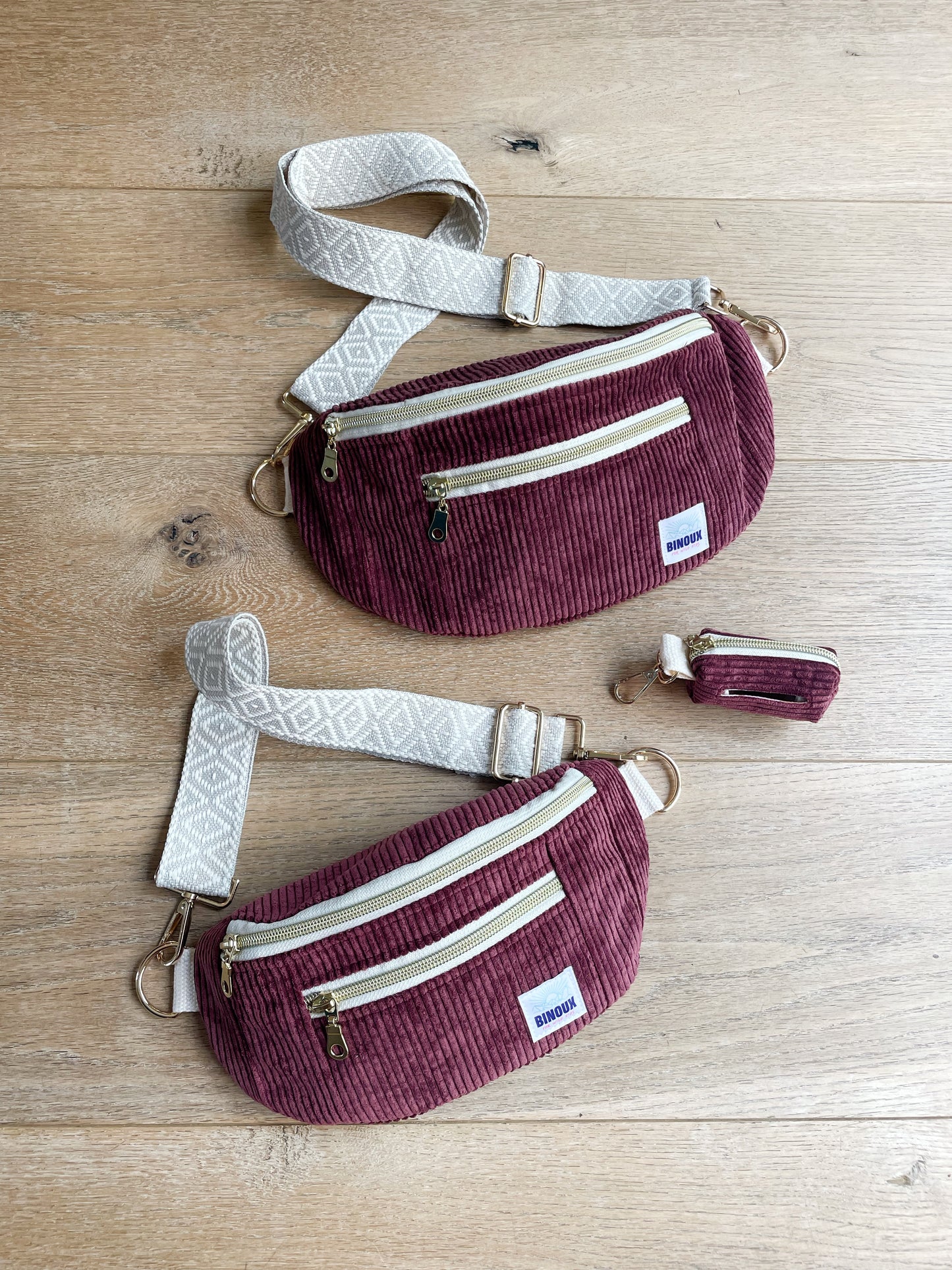 DUO BANANES VELOURS CÔTELÉ & SANGLE PERSONNALISABLE | MINI ET MAXI
