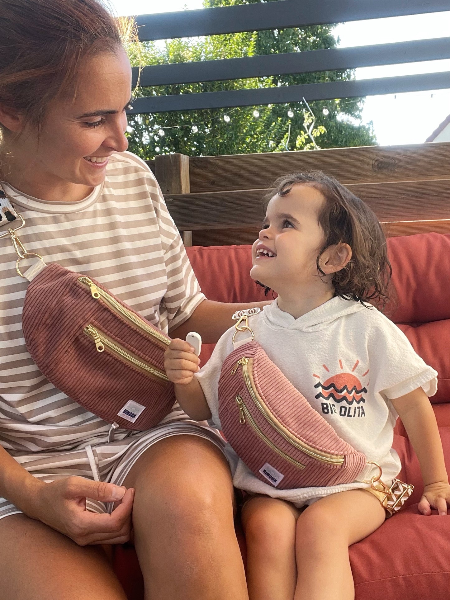 DUO BANANES VELOURS CÔTELÉ & SANGLE PERSONNALISABLE | MINI ET MAXI