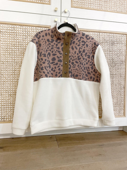 SWEAT POLAIRE BI-COLOR LÉOPARD & ÉCRU | ADULTE
