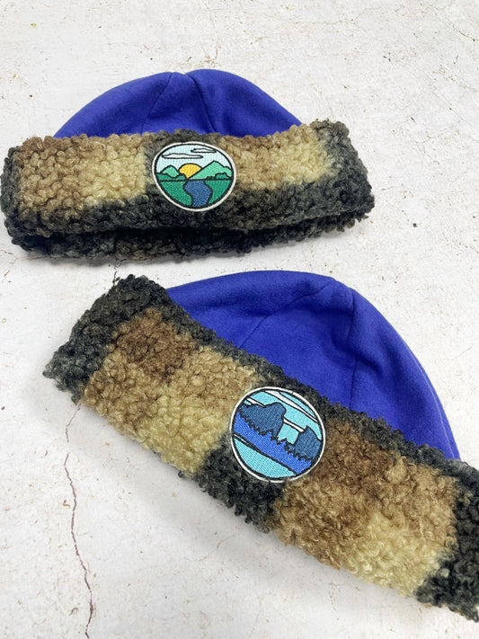 BONNET SHERPA À CARREAUX & BLEU  | ADULTE