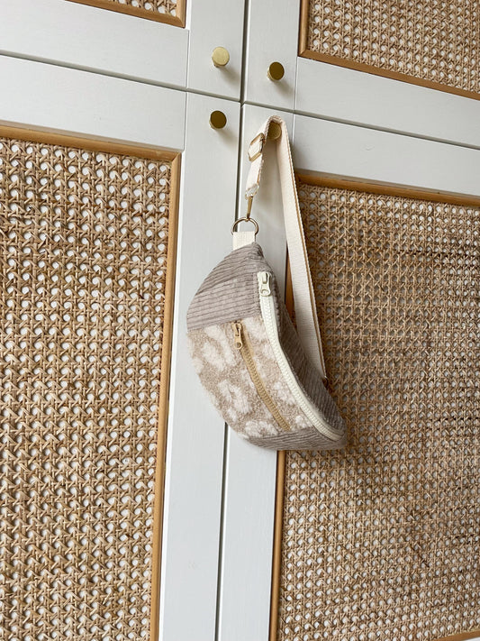 BANANE VELOURS CÔTELÉ BEIGE & SHERPA LÉOPARD BEIGE | XS