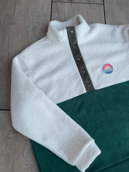 SWEAT POLAIRE BI-COLOR SHERPA ÉCRU & VERT KAKI | ADULTE