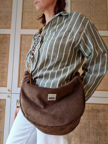 SAC HOBO VELOURS CÔTELÉ & SANGLE PERSONNALISABLE | L