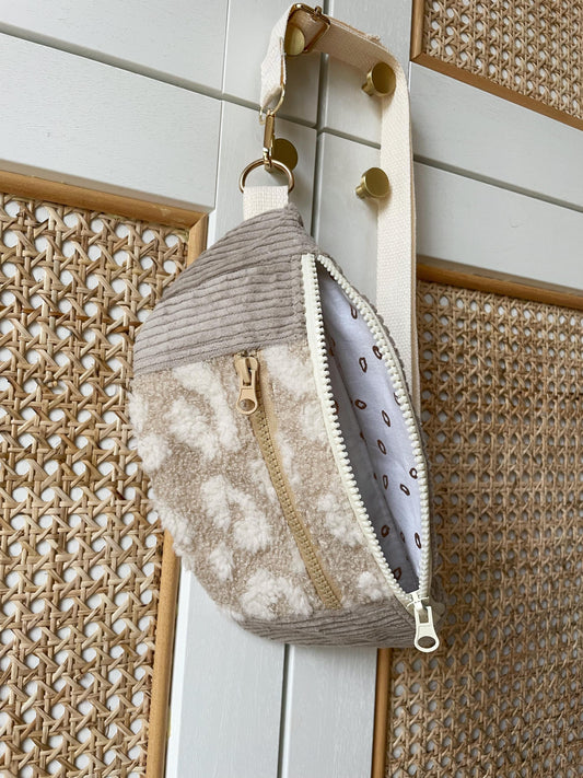BANANE VELOURS CÔTELÉ BEIGE & SHERPA LÉOPARD BEIGE | XS