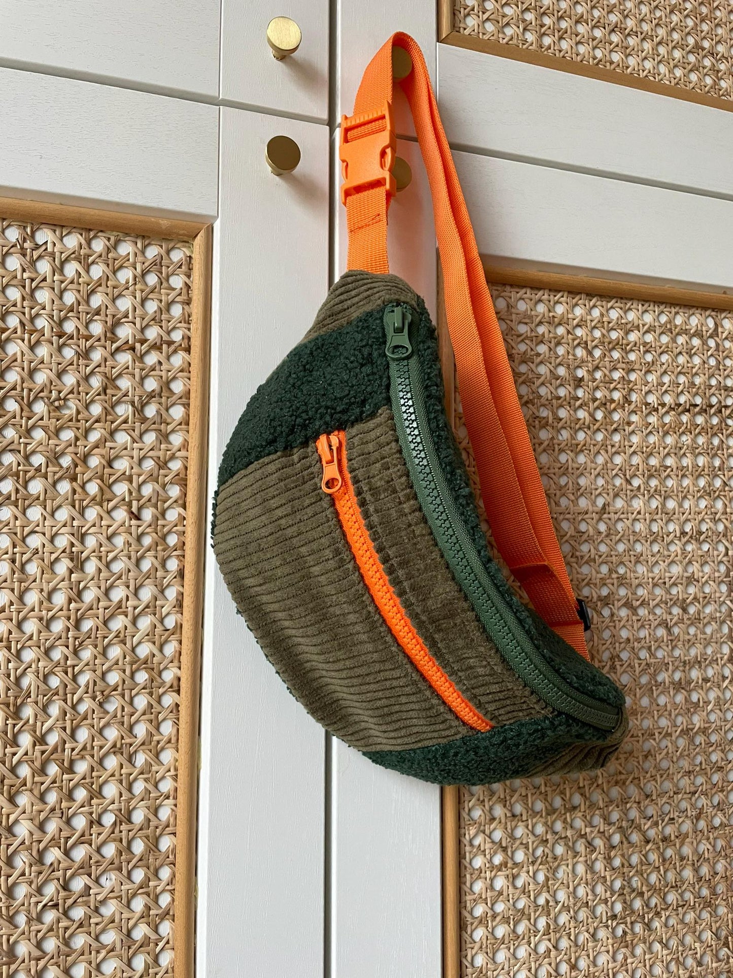BANANE VELOURS CÔTELÉ KAKI & SHERPA VERT | XL