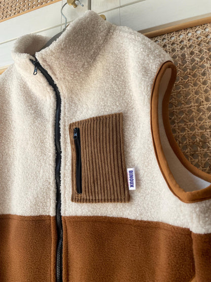VESTE POLAIRE SANS MANCHE BI-COLOR SHERPA ÉCRU & POLAIRE COLORÉE | ADULTE