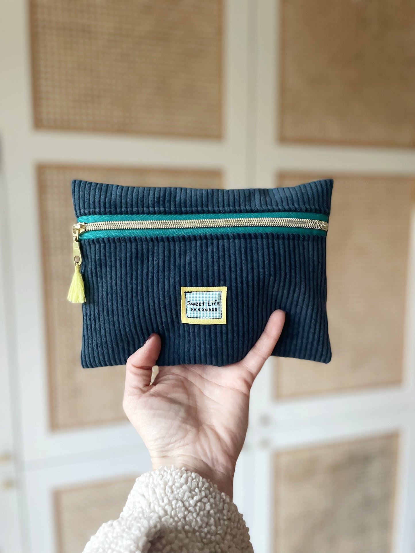 HOUSSE À LIVRE LISEUSE ZIPPÉE VELOURS CÔTELÉ PERSONNALISABLE