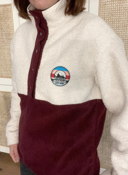 SWEAT POLAIRE BI-COLOR SHERPA ÉCRU & BORDEAUX | ADULTE