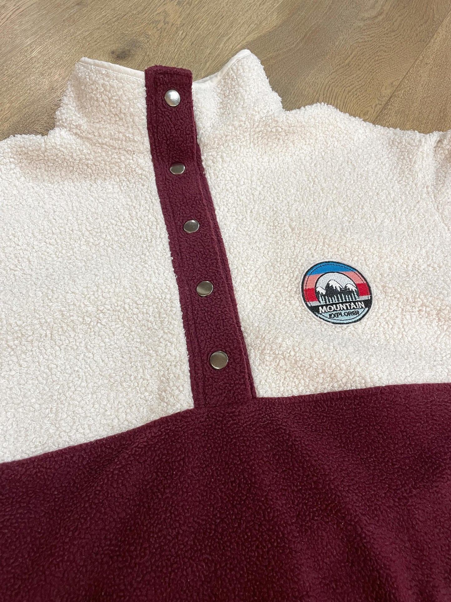 SWEAT POLAIRE BI-COLOR SHERPA ÉCRU & BORDEAUX | ADULTE
