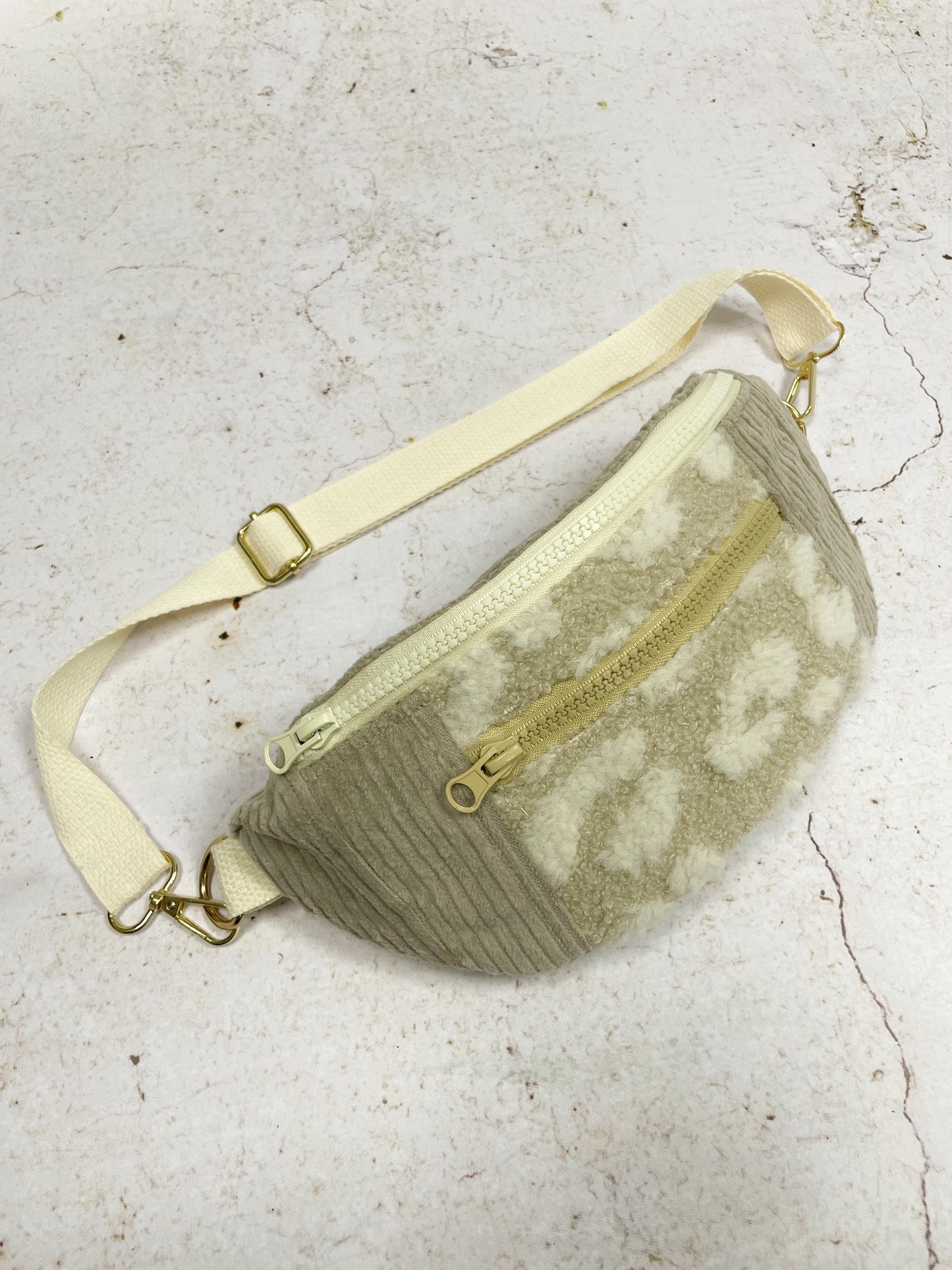 BANANE VELOURS CÔTELÉ BEIGE & SHERPA LÉOPARD BEIGE | XS