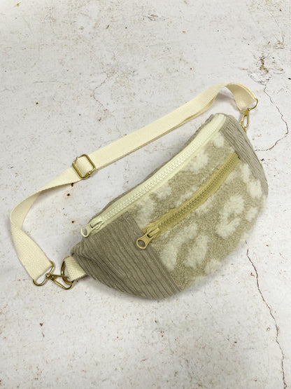BANANE VELOURS CÔTELÉ BEIGE & SHERPA LÉOPARD BEIGE | XS