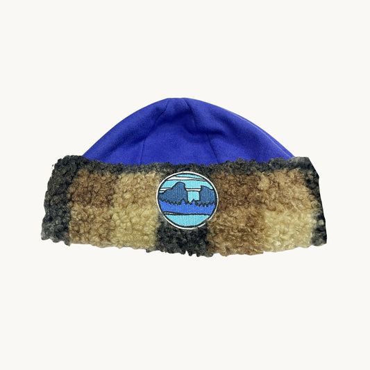 BONNET SHERPA À CARREAUX & BLEU  | ADULTE