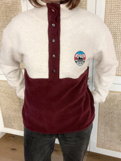 SWEAT POLAIRE BI-COLOR SHERPA ÉCRU & BORDEAUX | ADULTE