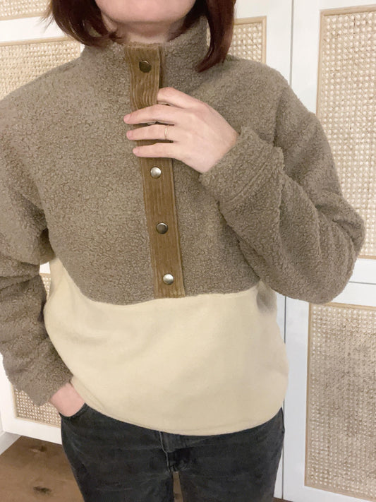 SWEAT POLAIRE BI-COLOR SHERPA BRUN & SABLE | ADULTE