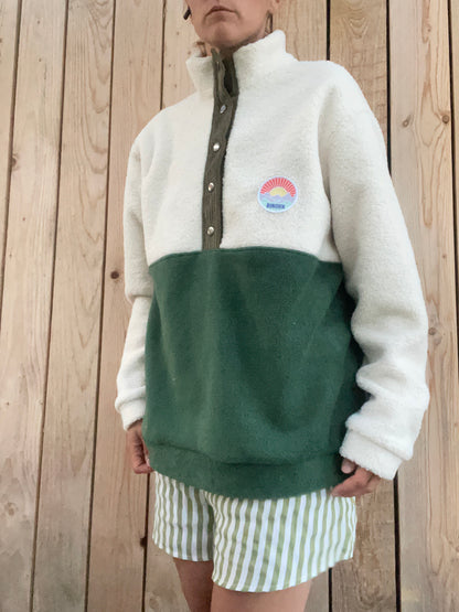 SWEAT POLAIRE BI-COLOR SHERPA ÉCRU & VERT KAKI | ADULTE