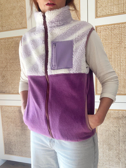 VESTE POLAIRE SANS MANCHE BI-COLOR SHERPA BLANC & VIOLET | ADULTE