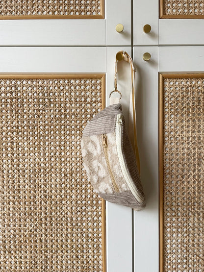 BANANE VELOURS CÔTELÉ BEIGE & SHERPA LÉOPARD BEIGE | XS