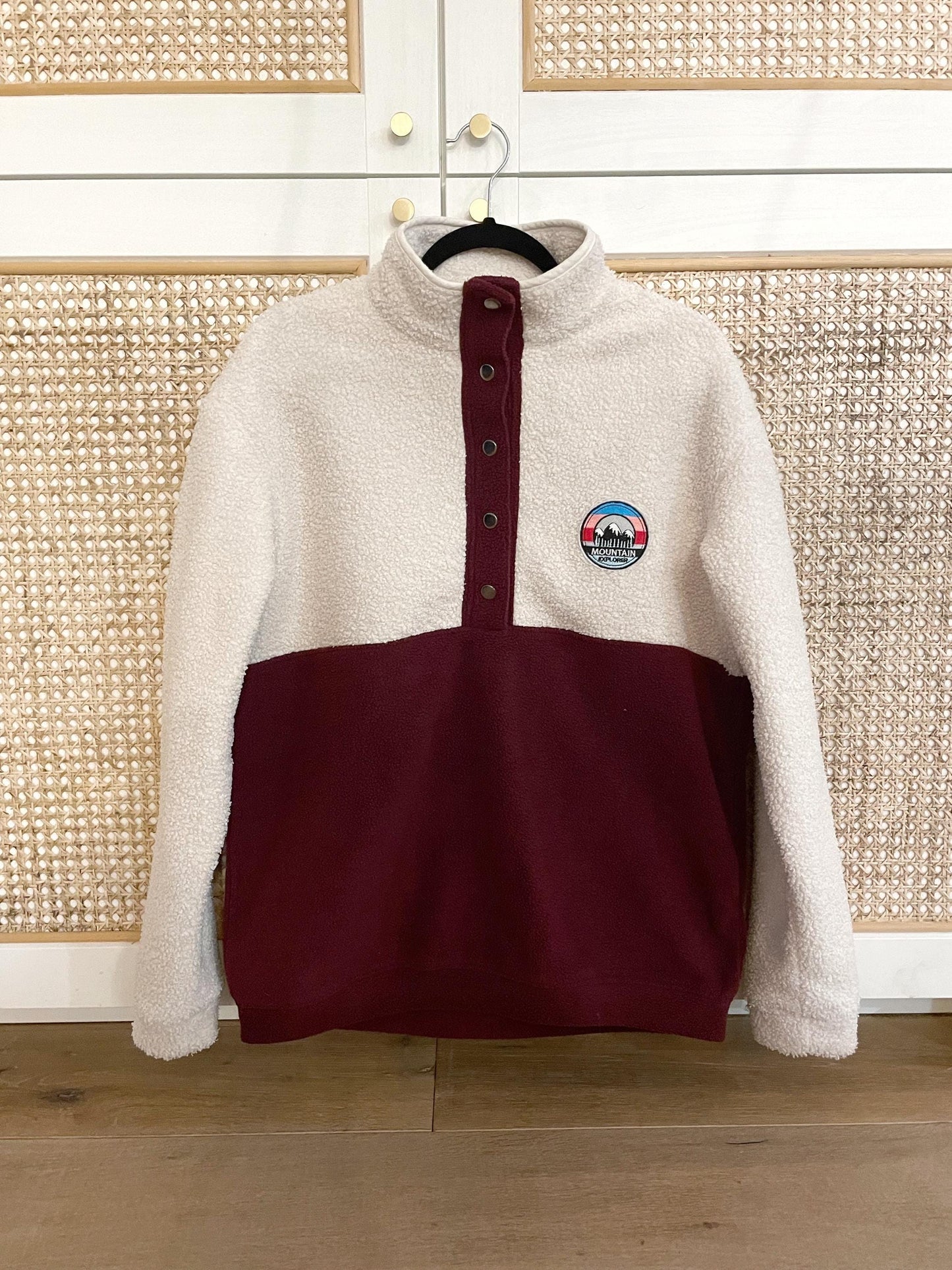 SWEAT POLAIRE BI-COLOR SHERPA ÉCRU & BORDEAUX | ADULTE
