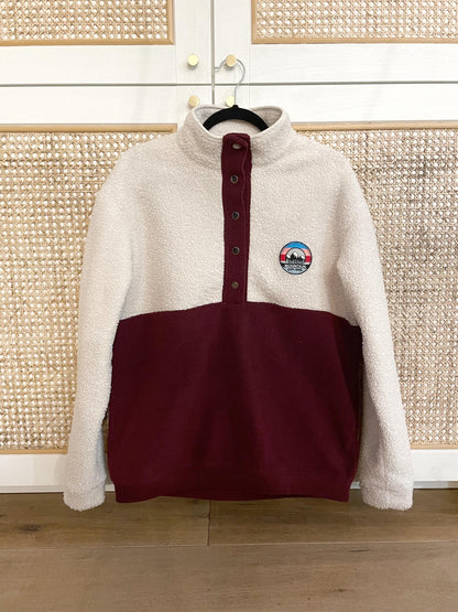 SWEAT POLAIRE BI-COLOR SHERPA ÉCRU & BORDEAUX | ADULTE