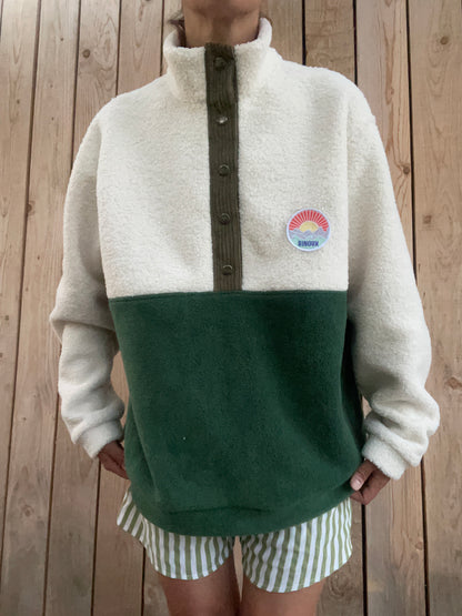 SWEAT POLAIRE BI-COLOR SHERPA ÉCRU & VERT KAKI | ADULTE