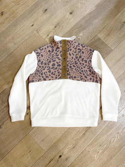 SWEAT POLAIRE BI-COLOR LÉOPARD & ÉCRU | ADULTE