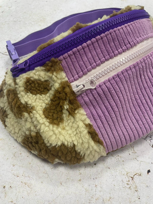 BANANE VELOURS CÔTELÉ VIOLET & SHERPA LÉOPARD | XS