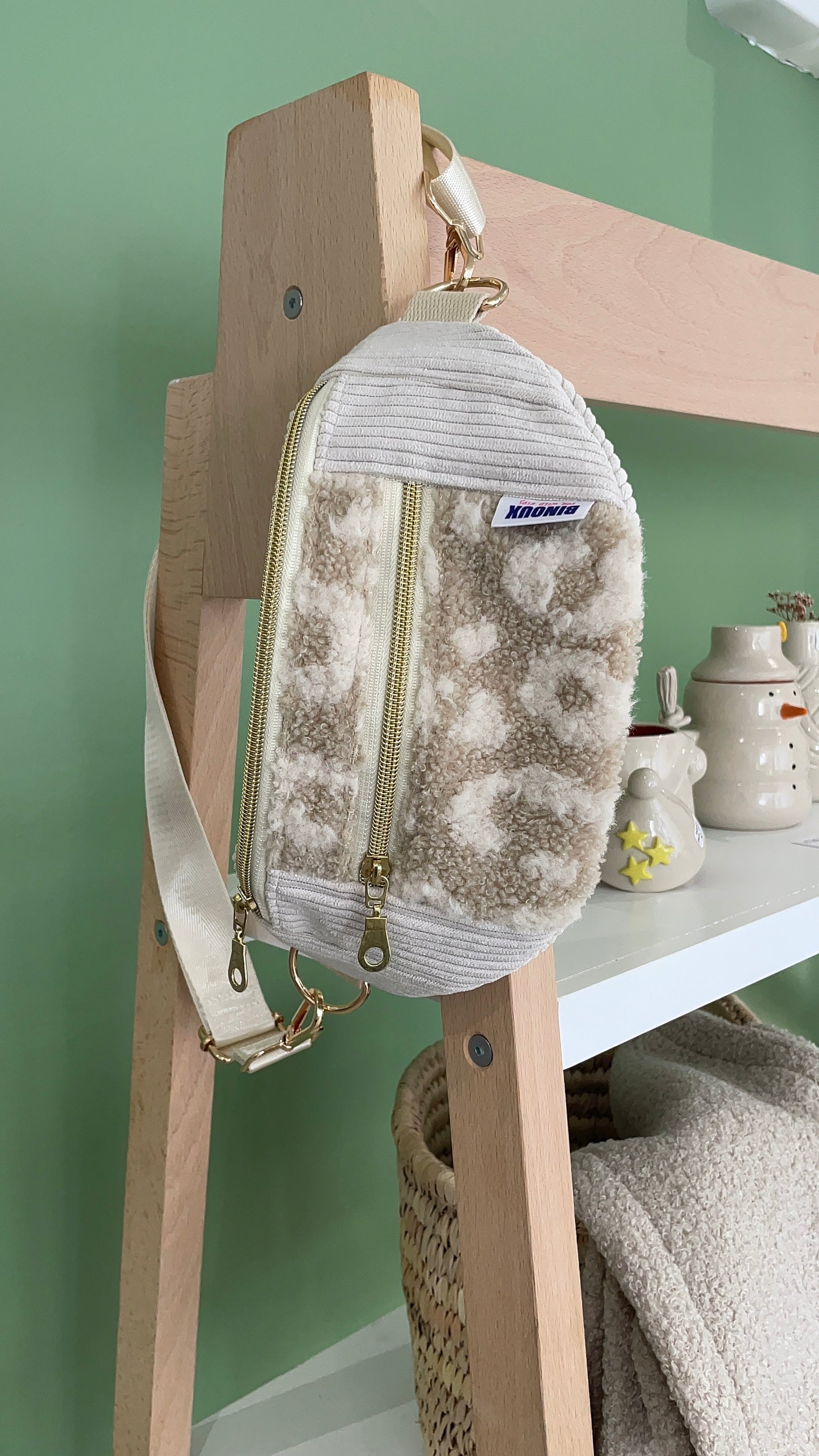 BANANE VELOURS CÔTELÉ BEIGE & SHERPA LÉOPARD BEIGE | XS