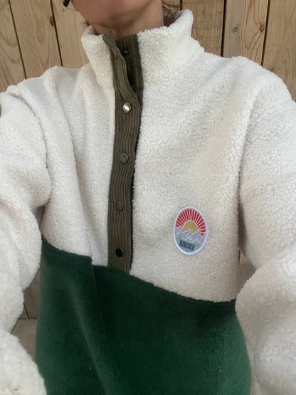 SWEAT POLAIRE BI-COLOR SHERPA ÉCRU & VERT KAKI | ADULTE