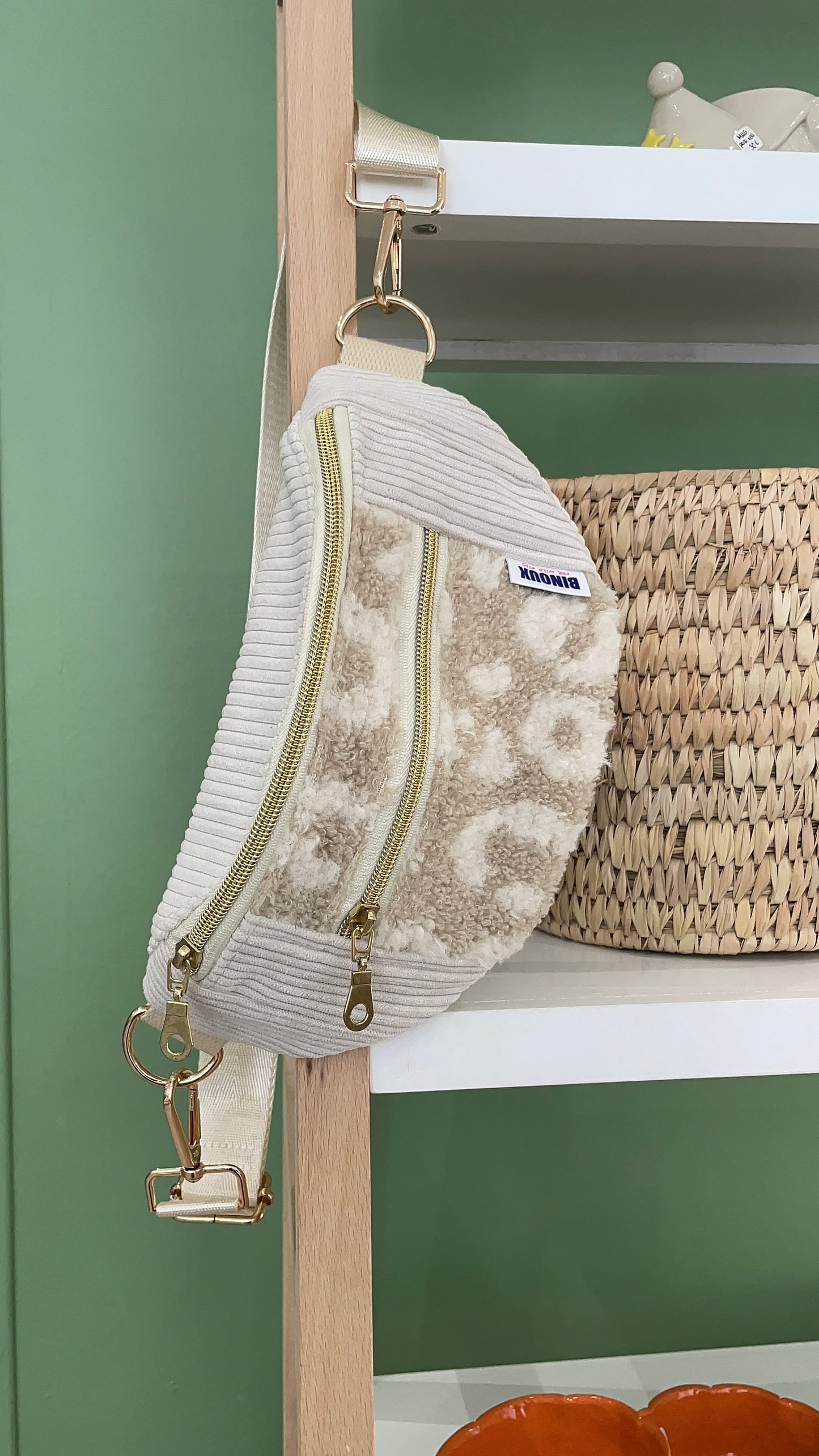 BANANE VELOURS CÔTELÉ BEIGE & SHERPA LÉOPARD BEIGE | XS