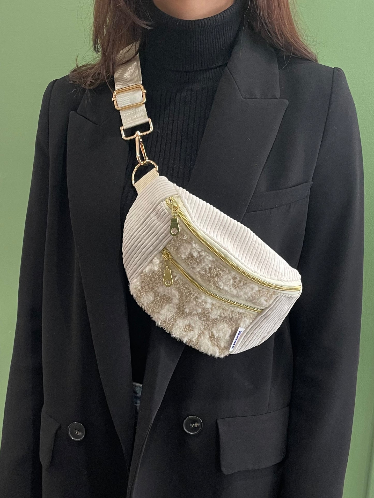 BANANE VELOURS CÔTELÉ BEIGE & SHERPA LÉOPARD BEIGE | XS