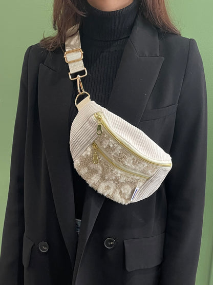 BANANE VELOURS CÔTELÉ BEIGE & SHERPA LÉOPARD BEIGE | XS