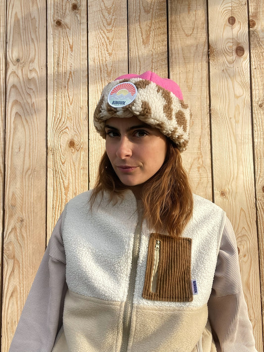 BONNET SHERPA LÉOPARD & ROSE | ADULTE