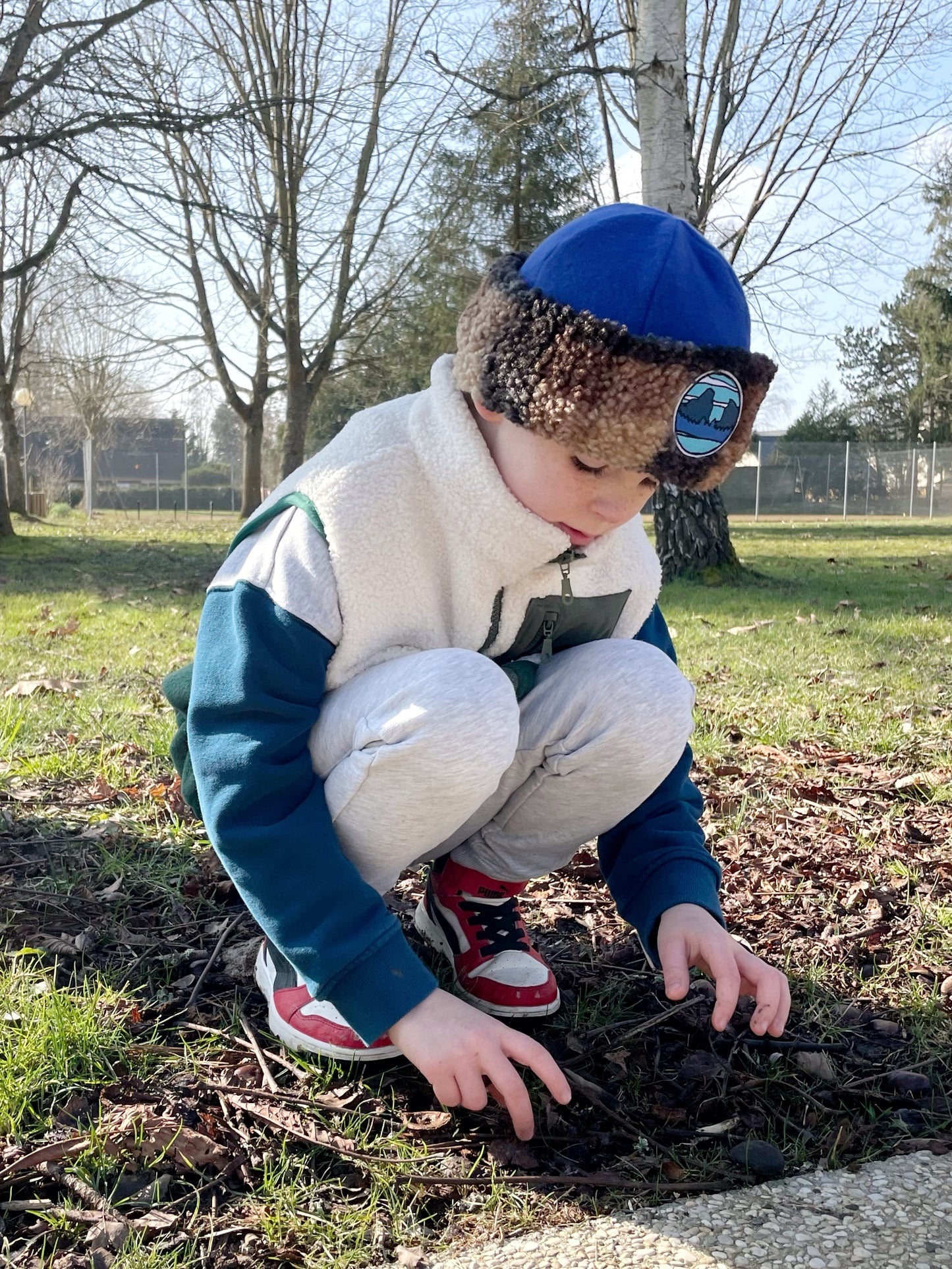 BONNET SHERPA À CARREAUX & BLEU | ENFANT