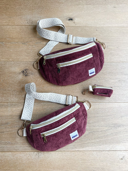 DUO BANANES VELOURS CÔTELÉ & SANGLE PERSONNALISABLE | MINI ET MAXI
