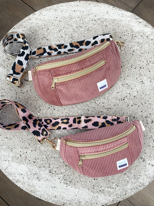 DUO BANANES VELOURS CÔTELÉ & SANGLE PERSONNALISABLE | MINI ET MAXI