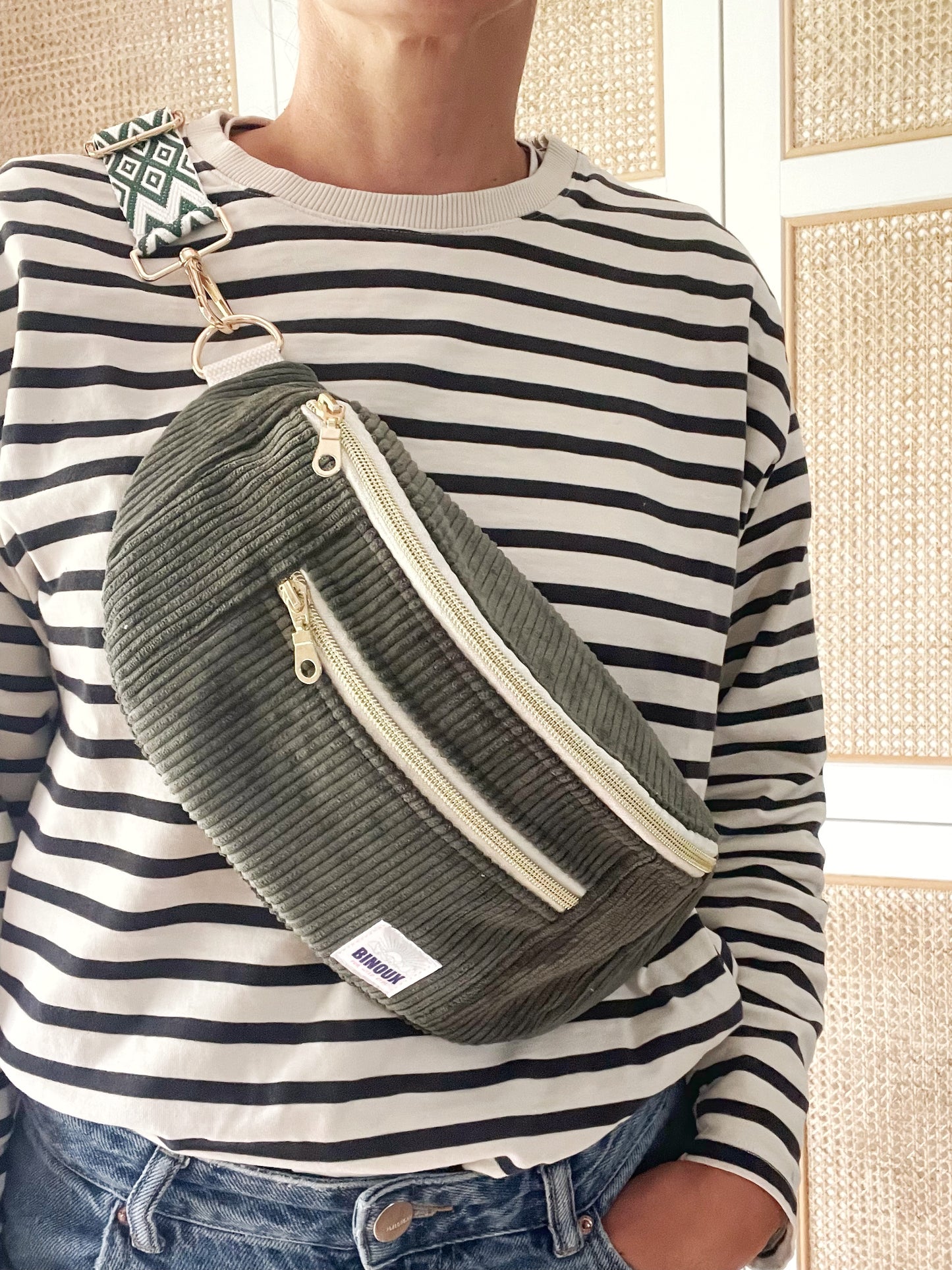 DUO BANANES VELOURS CÔTELÉ & SANGLE PERSONNALISABLE | MINI ET MAXI