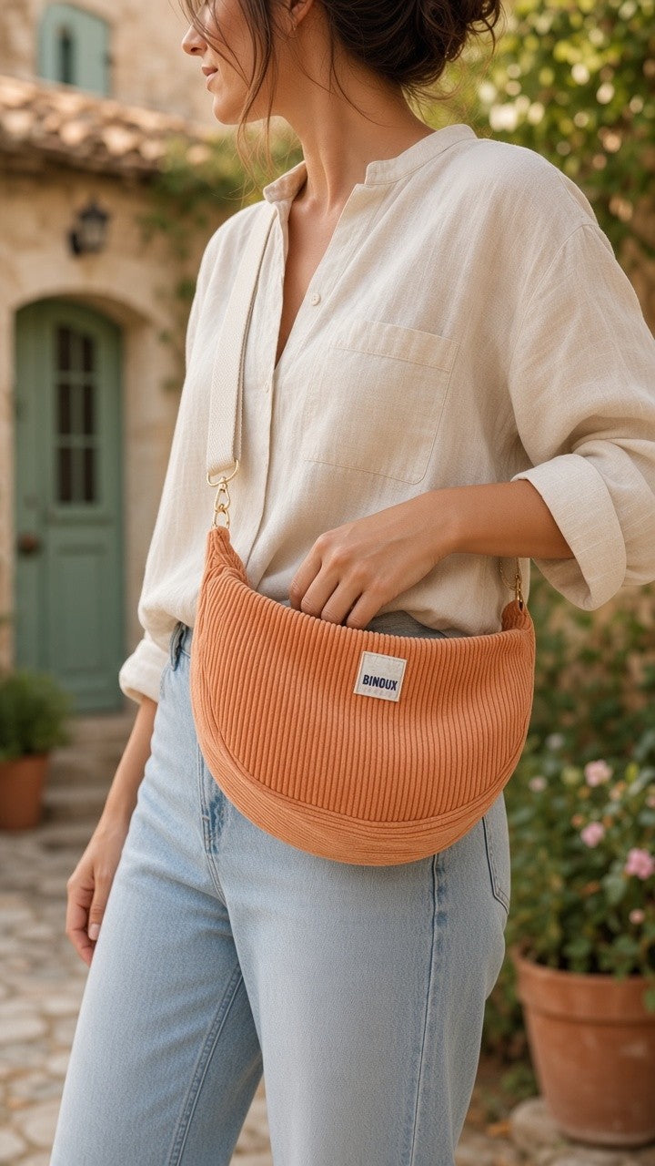 SAC HOBO VELOURS CÔTELÉ & SANGLE PERSONNALISABLE | M