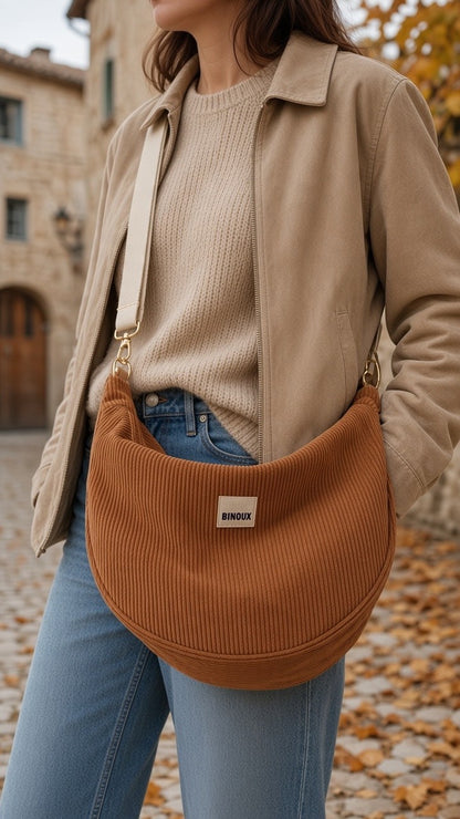 SAC HOBO VELOURS CÔTELÉ & SANGLE PERSONNALISABLE | L