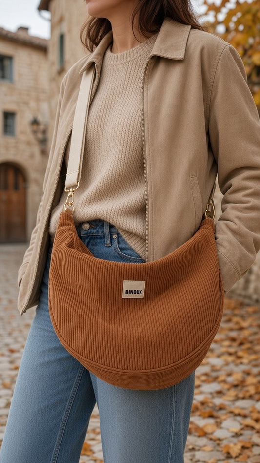 SAC HOBO VELOURS CÔTELÉ & SANGLE PERSONNALISABLE | L