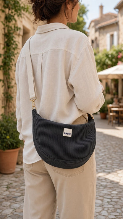 SAC HOBO VELOURS CÔTELÉ & SANGLE PERSONNALISABLE | M