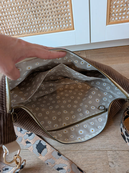 SAC HOBO VELOURS CÔTELÉ & SANGLE PERSONNALISABLE | L