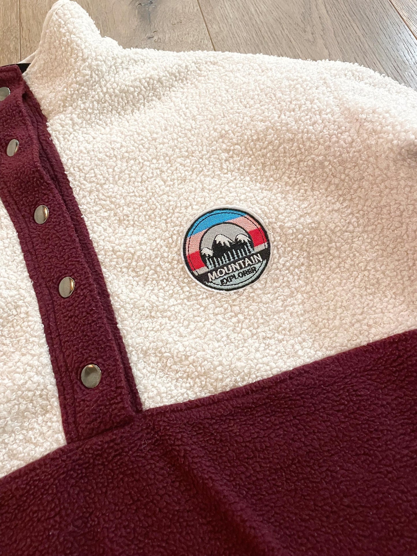 SWEAT POLAIRE BI-COLOR SHERPA ÉCRU & BORDEAUX | ADULTE