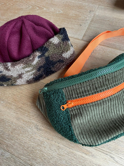 BANANE VELOURS CÔTELÉ KAKI & SHERPA VERT | XS